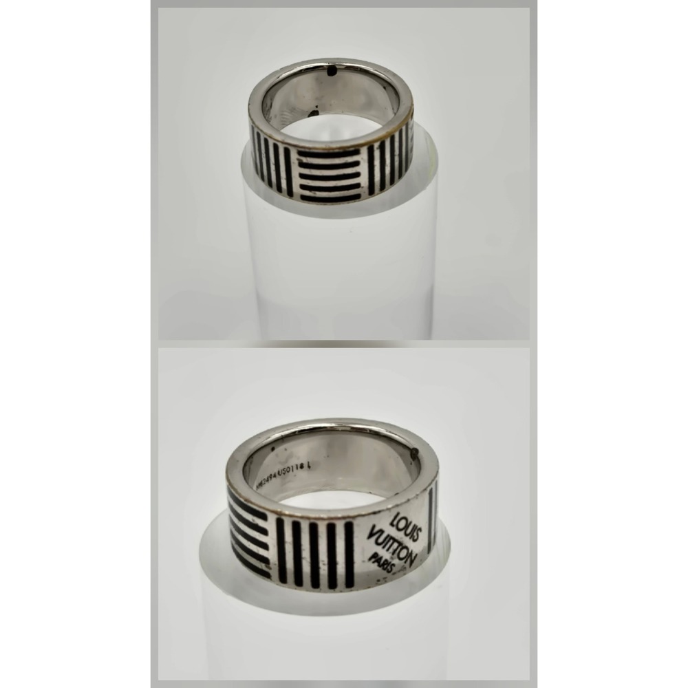 Louis Vuitton Damier Black Silver Tone Ring M62494 US0118 Size 9.5 Mens Band - Picture 5 of 10